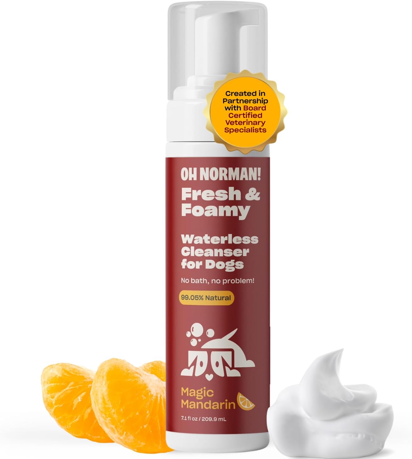 OH NORMAN! Hypoallergenic Magic Mandarin Scent Fresh and Foamy Dry Shampoo for Dogs by Kaley Cuoco - 7.1 Fl Oz Cruelty-Free Waterless Dog Shampoo No Rinse