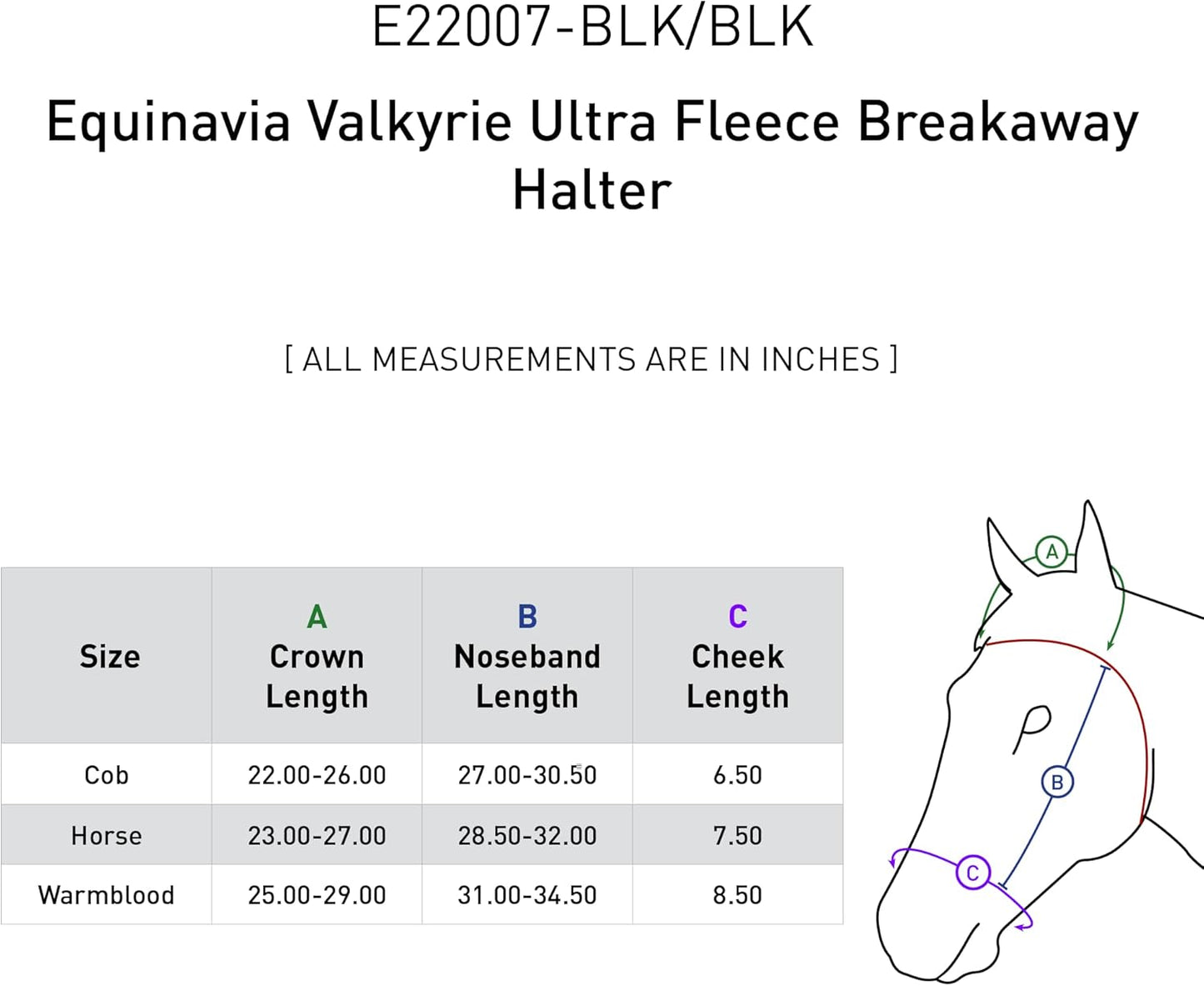 Equinavia Valkyrie Soft Ultra Fleece Padded Adjustable Breakaway Horse Halter - Black/Black - Warmblood