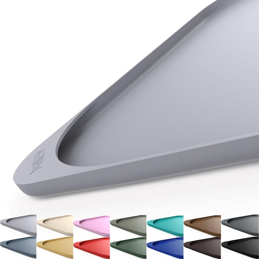 Silicone Pet Feeding Mat with Raised Edge & Residue Collection Pocket for Food and Water, Dog Bowl Mats, Cat Bowls Placemat with High Lip for Floor Waterproof, 19 x 12 x 0.7 Light Gray