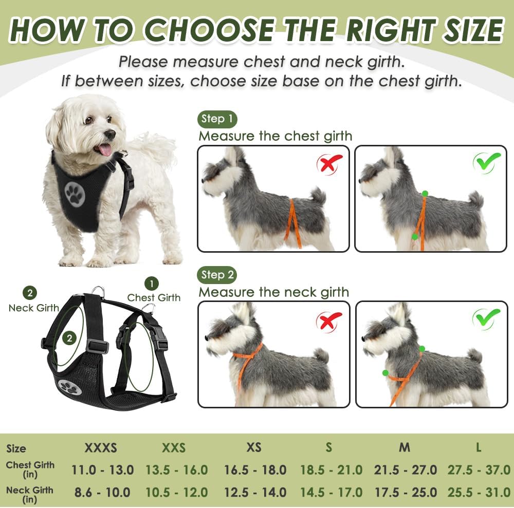 SlowTon Dog Seat Belt Harness for Car, Dog Car Harness Adjustable Mesh Breathable & Dog Seatbelt Safety Tether with Elastic Bungee for Small Medium Large Pets(Black, Double Clip, XXS)