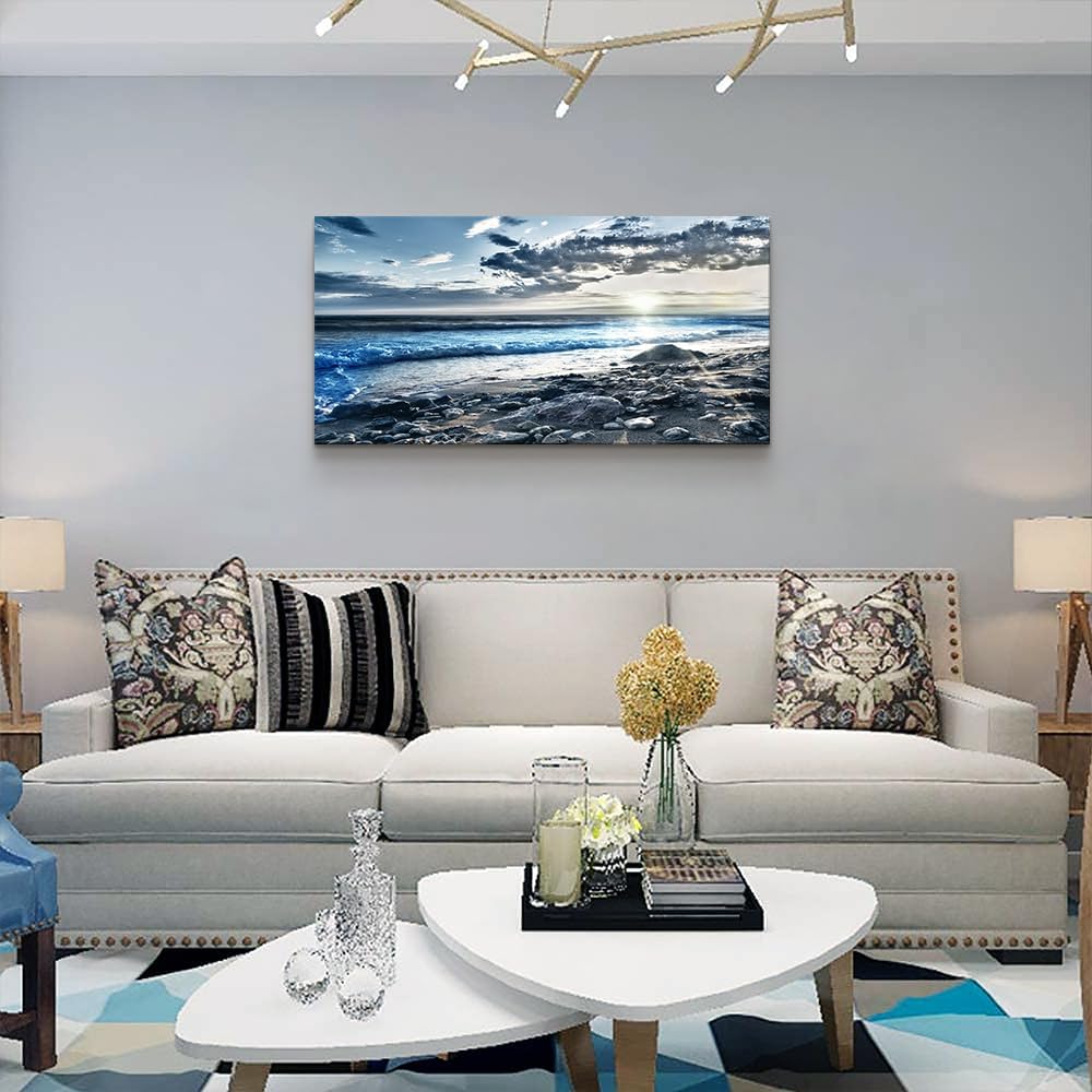 Wall Art For Living Room Wall Decor For Bedroom Large Size Poster Blue Beach Sun Ocean Landscape Paintings Prints Artwork Bathroom Decorations Seascape Canvas Prints Hang Pictures Office Home Decor