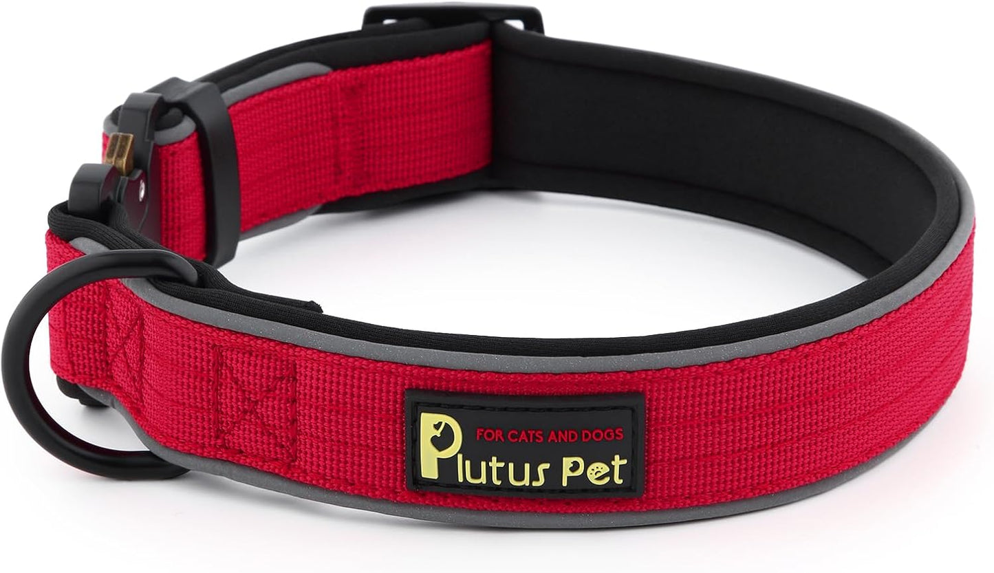 Plutus Pet Tactical Dog Collar, Reflective, Adjustable Heavy Duty Dog Collar, Soft Padded and Comfortable, for Small Medium and Large Dogs (Red, XS)