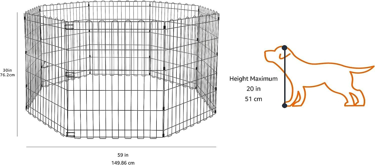 Amazon Basics Foldable Octagonal Metal Exercise Dog Playpen - Indoor/Ou, , Blacktdoor, No Door, Small (8 Panels, 24 x 30), Easy to assemble, store, and customize, 30" - Small, Black