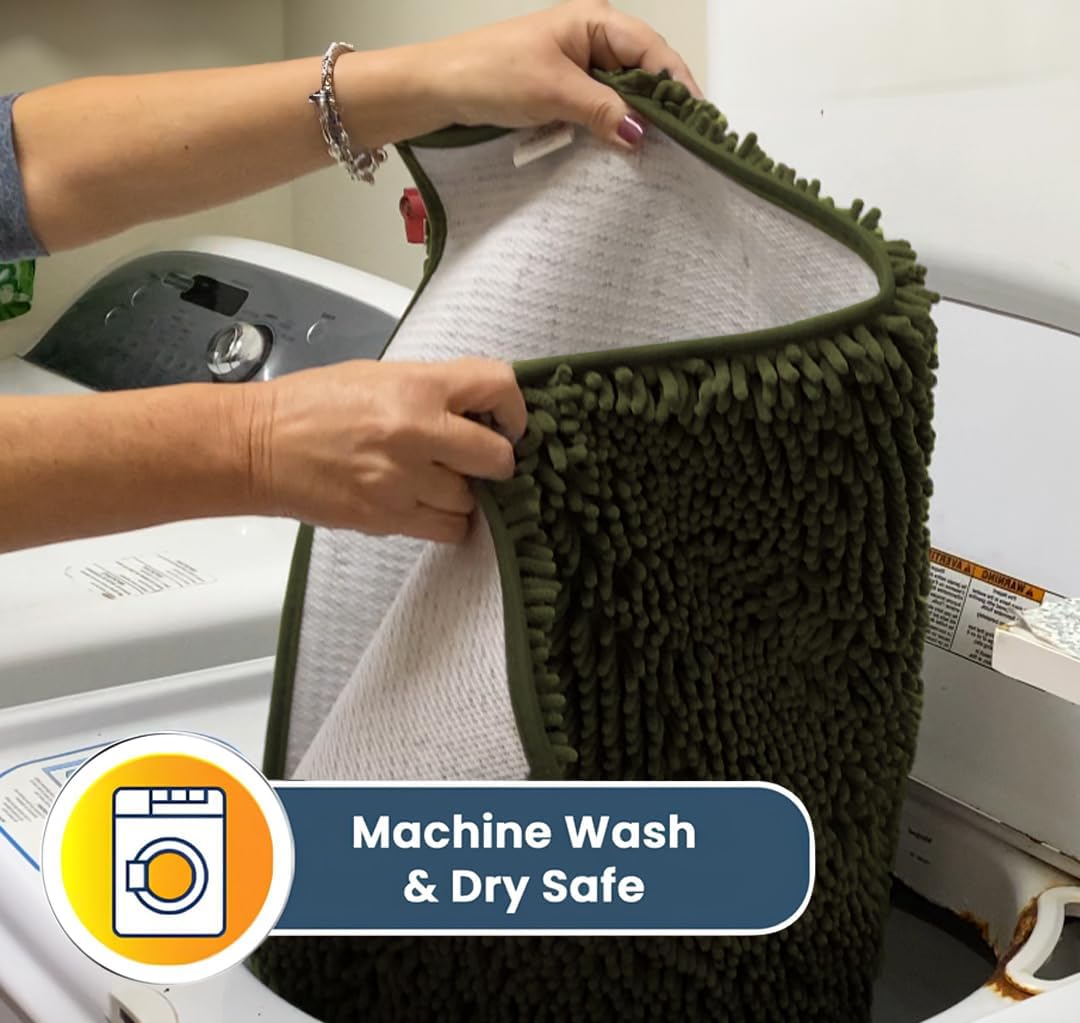 Muddy Mat® Original Dog Door Mat for Muddy Paws, Super Absorbent Microfiber, Non-Slip Washable Pet Rug, Quick Dry Chenille Entryway Carpet, Machine Washable Indoor Outdoor mat, Army Green 48"x60"