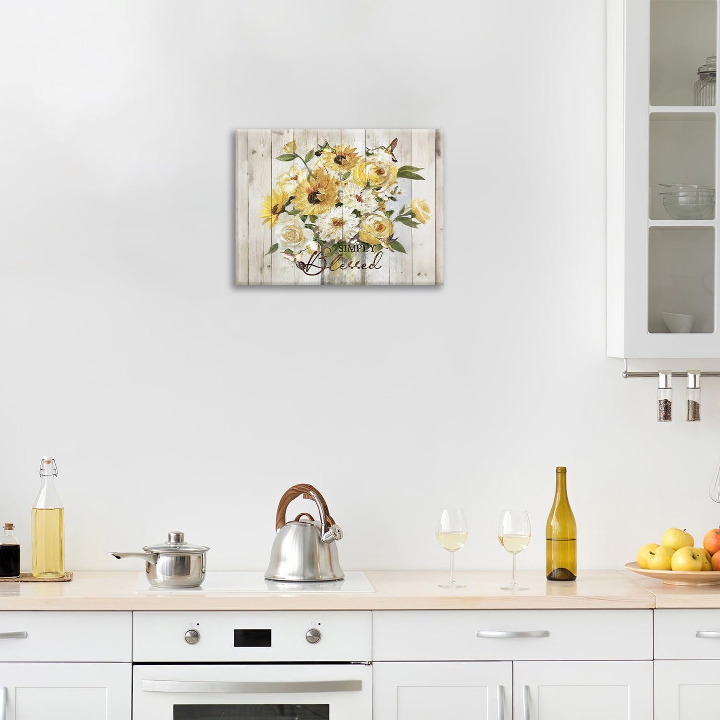 Sunflower Bathroom Pictures Wall Art, Simple Blessed Floral Bathroom Wall Decor, Flower Framed Painting Canvas Artwork for Bedroom Living Room Decorations 16"L x 12"W