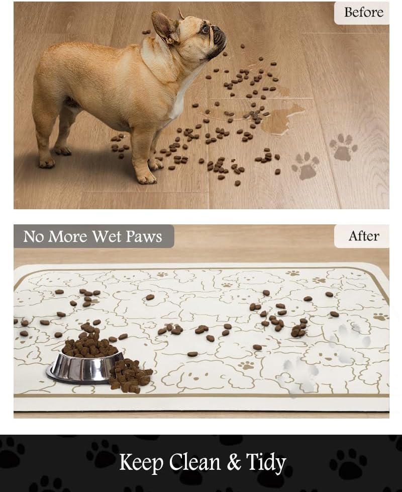 Pet Feeding Mat-Absorbent Dog Mat for Food and Water Bowl-No Stains Quick Dry Water Dispenser Mat-Dog Accessories Pet Supplies-Bowl for Messy Drinkers（FRAMEDOGS,12"x19"