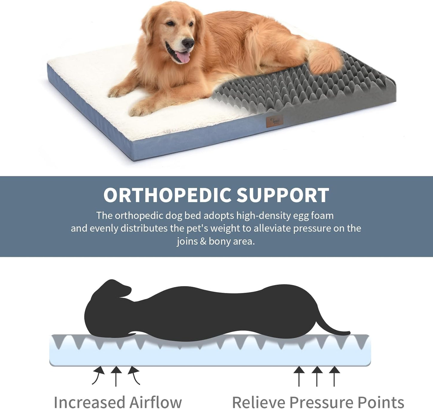 Dog Beds for Large Dogs, Orthopedic Dog Bed for Extra Large Dogs, Big Waterproof Pet Bed with Washable Removable Oxford Cover, Blue White