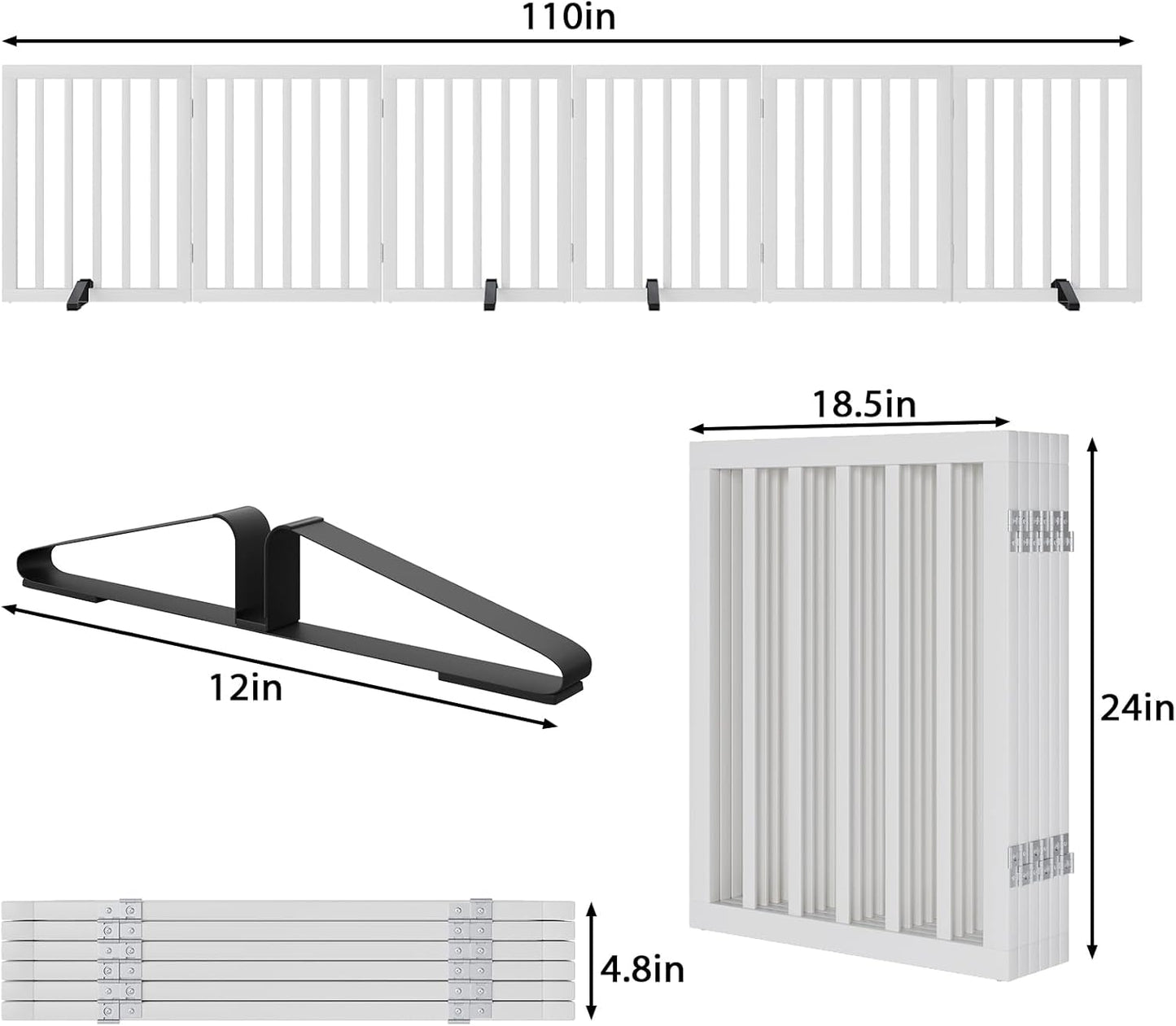 Wooden Dog Gate Freestanding Foldable 6 Panel Pet Gates Extra Wide Dog Gates for Indoor Doorways Stairs 24in Height Support Feet Included