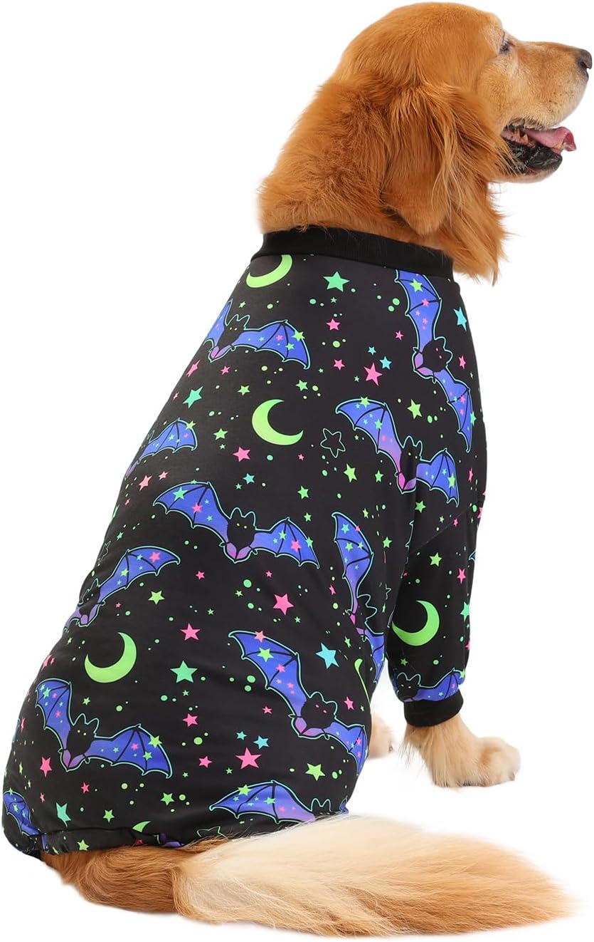 HDE Dog Pajamas One Piece Jumpsuit Lightweight Dog PJs Shirt for M-3XL Dogs Starry Bats - 3XL