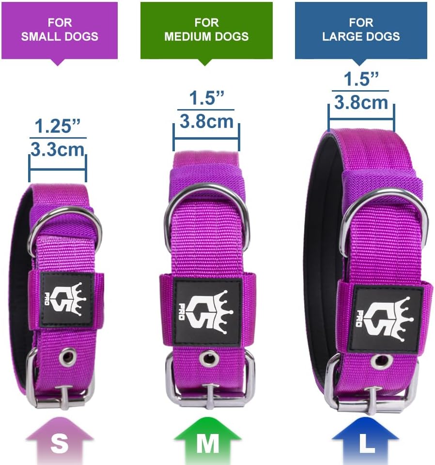 TSPRO Tactical Dog Collar 1.25 Inch Wide Thick Dog Collars with Heavy Duty Metal Buckle, Durable, Strong, Adjustable for Small Dogs (Purple S)