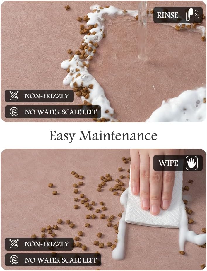 Pet Feeding Mat-Absorbent Dog Mat for Food and Water Bowl-No Stains Quick Dry Water Dispenser Mat-Dog Accessories Pet Supplies-Bowl for Messy Drinkers（Dusty Pink,12"x19"