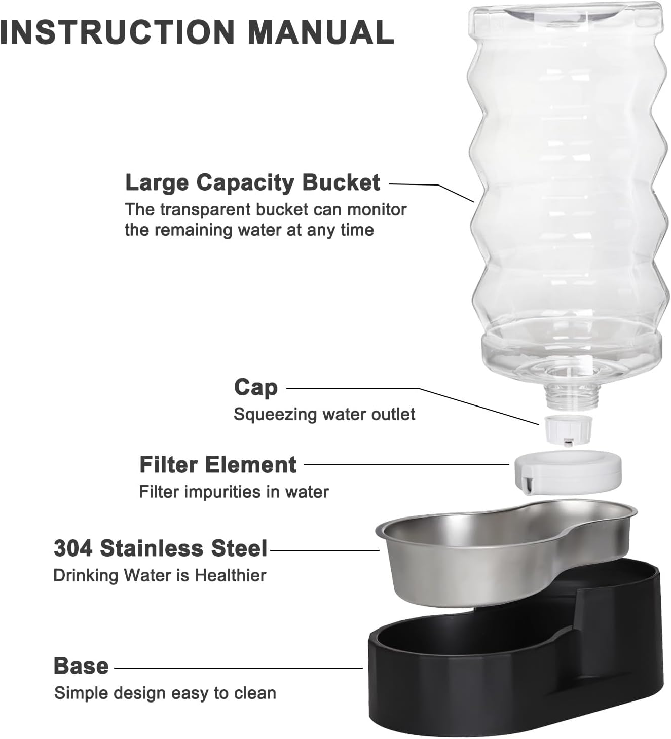 Sfozstra Automatic Pet Water Dispenser: 9L Black Lagre Dogs Stainless Steel Gravity Feeder - Convenient Drinking Water Dispenser Designed for Dogs and Cats