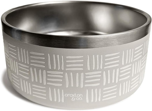 CROXTON & CO. Stainless Steel Pet Bowl for Dogs & Cats | Insulated Food Bowls for Dog Cat | No Tip No Slip | Non-Slip Rubber Base | Dishwasher Safe | Medium (4 Cups)