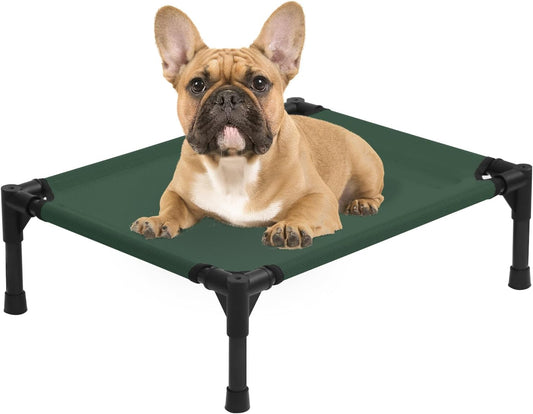 Small Elevated Dog Bed 22 Inch - Puppy Cooling Cot with Removable Washable Breathable Mesh, Raised Dog Cots Beds for Indoor and Outdoor, Green