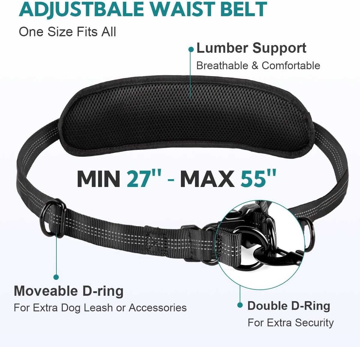Hands Free Dog Leash with Pouch, Retractable Bungee, Double Padded Handles for Walking, Waist Leash for Medium & Large Dogs, Walking Accessories