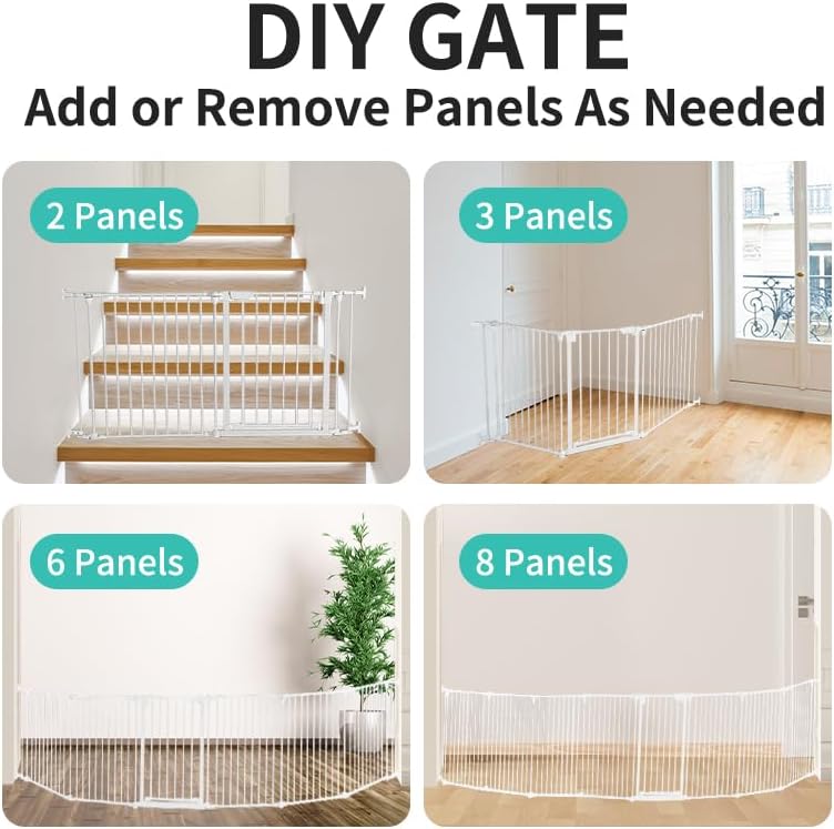 Extra Wide Baby Gate, 30" Tall 142" Wide Configurable Baby Gate Fireplace Safety Fence, Metal Pet Safety Playpen for Toddler/Pet/Dog Christmas Tree Fence (Whtie, (6-Panel))