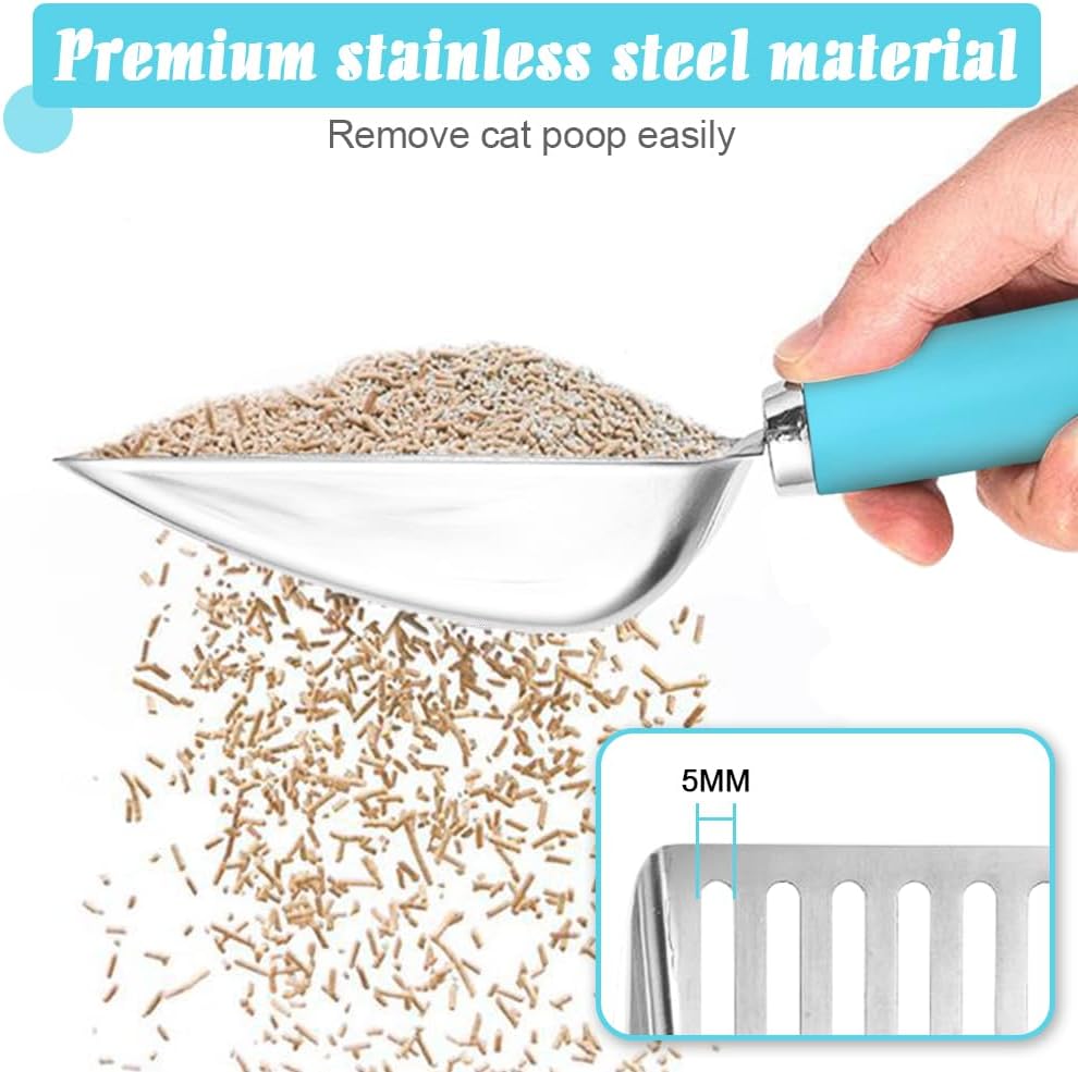 Cat Litter Scoop - Stainless Steel Metal Cat Litter Scoop-Sturdy Mesh Scooper - Mesh Shovel-Easy to Clean - Suitable for Cat Litter Box -Blue