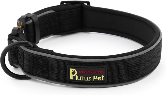 Plutus Pet Tactical Dog Collar, Reflective, Adjustable Heavy Duty Dog Collar, Soft Padded and Comfortable, for Small Medium and Large Dogs (Black, S)