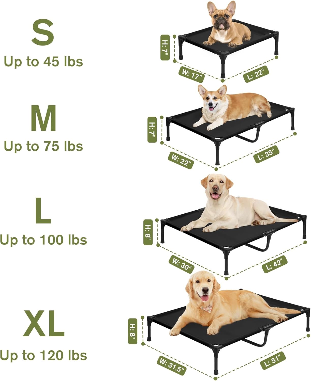 Elevated Dog Bed 42 Inch - Breathable Raised Pet Bed for Large Dogs, Waterproof Dog Cot Bed Easy to Assemble, Durable Portable Pet Cot with Non-Slip Feet, Black