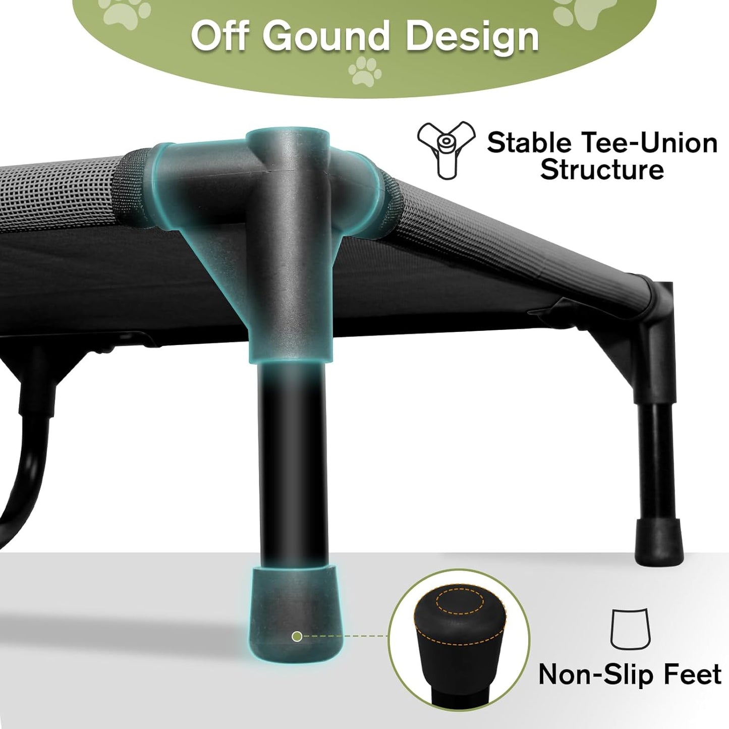 Elevated Dog Bed 35 Inch for Medium Dogs, Breathable Cooling Raised Pet Bed for Backyard or Camping, Portable Indoor & Outdoor Pet Hammock with Non-Slip Feet, Black