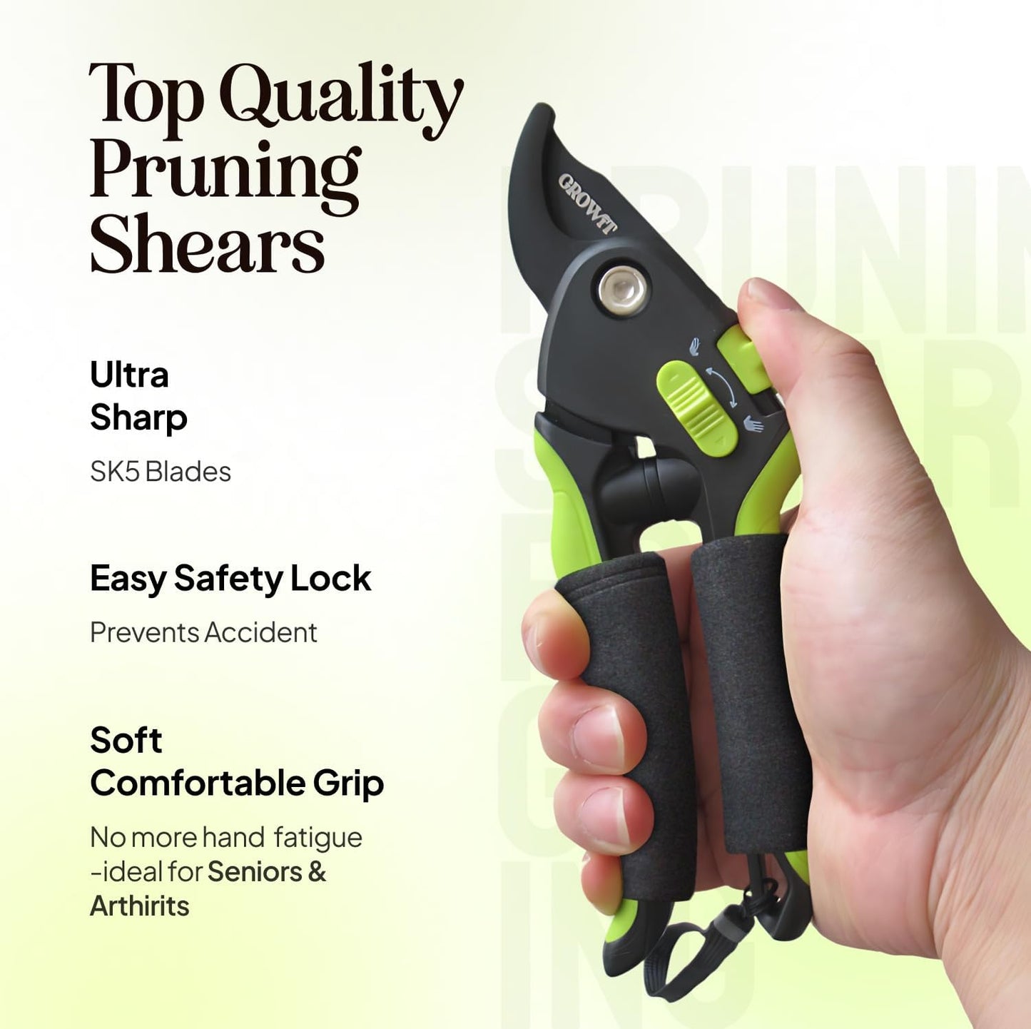 Soft Grip Pruning Shears for Weak & Arthritic Hands – Easy-Cut Garden Clippers with Comfort Handle Design