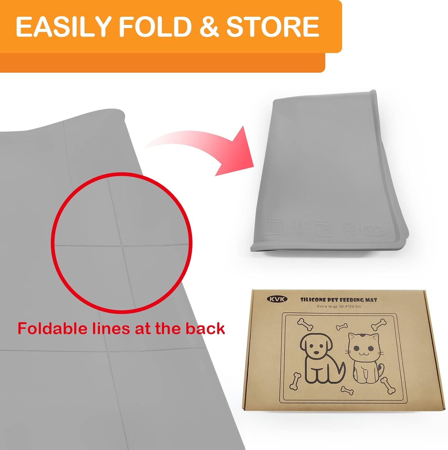 KVK Pet Food Mat Pet Feeding Mat Silicone Placemat for Dog and Cat Food Water Bowl Dog Food Mats for Floors Non Slip Waterproof Anti-bite Cool Grey 39.4X29.5in