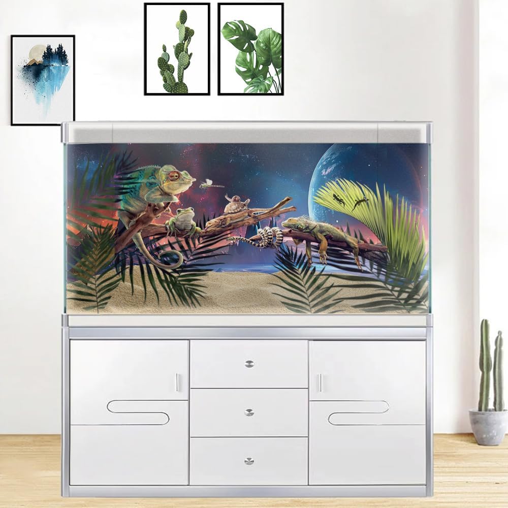 Scarlet Cosmic Aquarium Background,Cool Galaxy Parallel Space Themed Fish Tank Background, Tropical Desert Terrarium Background 36X24IN with 8 EVA Double-Sided Tape