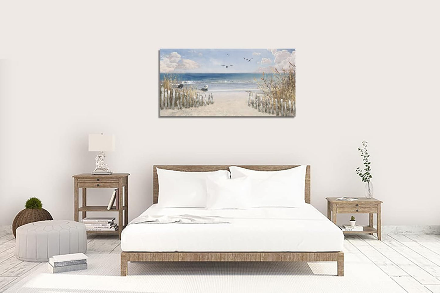 XXMWallArt FC3750 Sandy Beach Wall Art Canvas Print Wall Art Seascape Blue Print Painting Abstract Coastal Picture Modern Ocean Artwork for Living Room Bedroom Bathroom Office Wall Decor