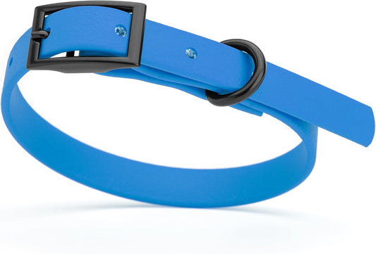 Dogline Biothane Waterproof Dog Collar Strong Coated Nylon Webbing with Black Hardware Odor- Proof for Easy Care Easy to Clean High Performance Fits Small Medium or Large Dogs, Cerulean Blue
