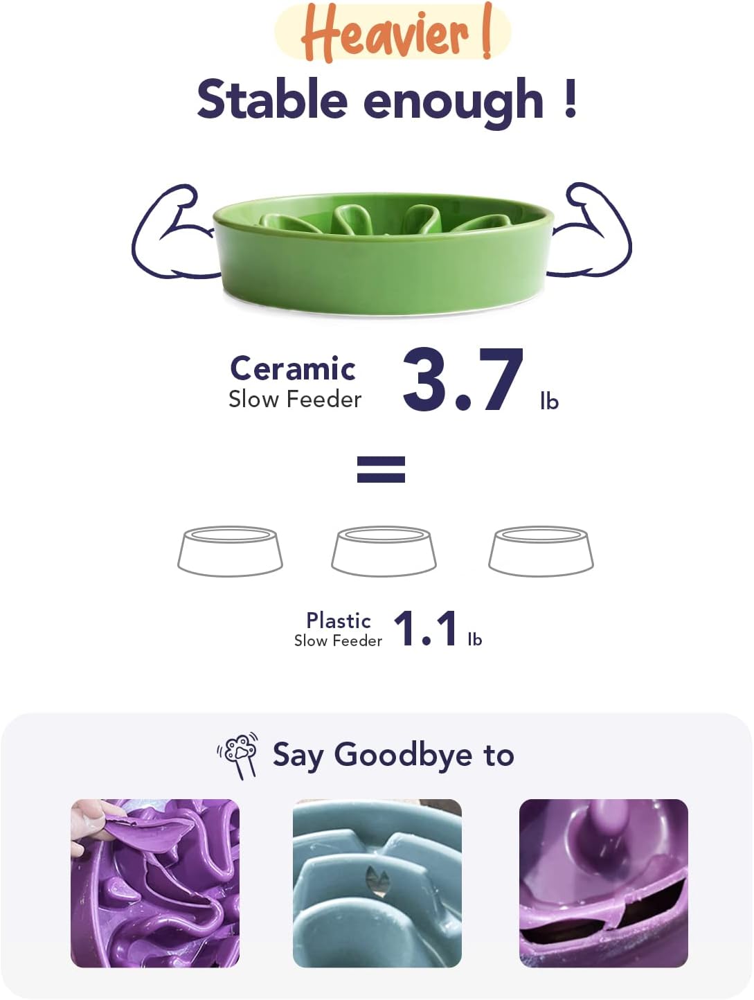 LE TAUCI Slow Feeder Dog Bowls Ceramic, 3 Cups Slow Feeding Dog Bowl Medium Large Breed, Pet Bowl for Fast Eaters, Puzzle Pet Dishes,Clover Green