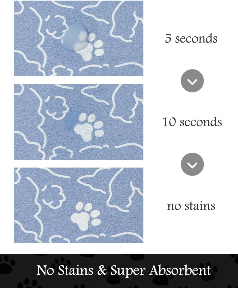 Pet Feeding Mat-Absorbent Dog Mat for Food and Water Bowl-No Stains Quick Dry Water Dispenser Mat-Dog Accessories Pet Supplies-Bowl for Messy Drinkers（BLUEDOGS,17"x28"