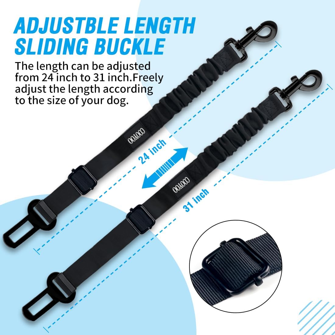 COOYOO Dog Seat Belt,3 Piece Set Retractable Dog Car Harness Adjustable Seat Belt for Vehicle Nylon Pet Safety Seat Belts Heavy Duty & Elastic