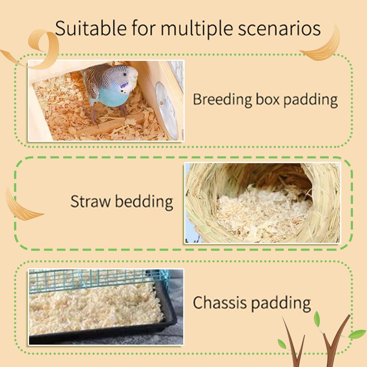 MANON ROSA Wood Shavings for Bird Bedding - Natural Aspen Soft Low-Dust & Odor-Control Nesting Material for Parakeets Parrots Rabbits Cockatiel for Cages, Nest Boxes, Small Pet Litter