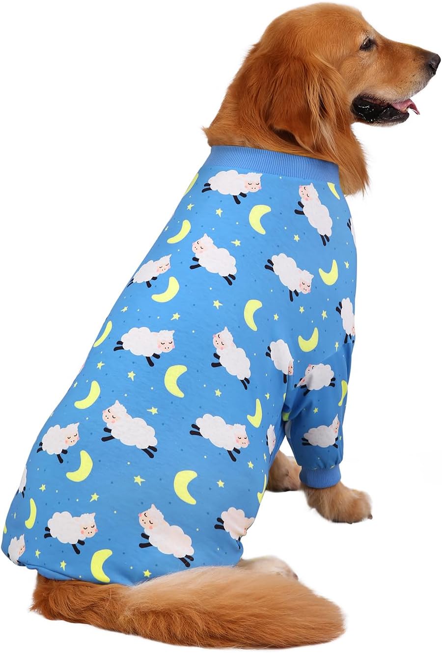 HDE Dog Pajamas One Piece Jammies Jumpsuit Pet Clothes Outfit Stretchy Lightweight Comfy Shirt Pjs for M-3XL Dogs Counting Sheep - M
