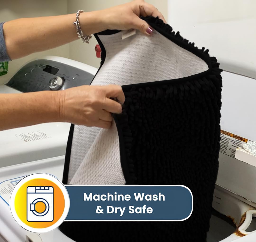 Muddy Mat® Original Dog Door Mat for Muddy Paws, Super Absorbent Microfiber, Non-Slip Washable Pet Rug, Quick Dry Chenille Entryway Carpet, Machine Washable Indoor Outdoor mat, Black 36"x120"