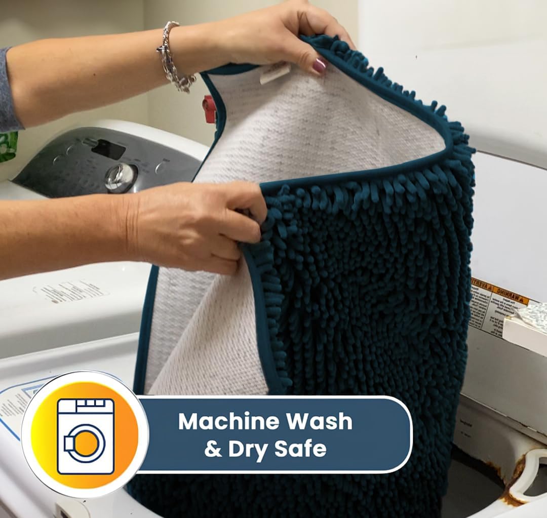 Muddy Mat® AS-SEEN-ON-TV Highly Absorbent Microfiber Door Mat and Pet Rug, Non Slip Thick Washable Area and Bath Mat Soft Chenille for Kitchen Bedroom Indoor and Outdoor - Atlantic Blue 5ft x 7ft