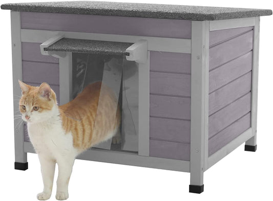 Aivituvin Cat House Waterproof Feral Kitty Shelter Outdoor Indoor Rabbit Hutch for Bunnies,Cats,Dogs and Other Small Animals,Asphalt Roof