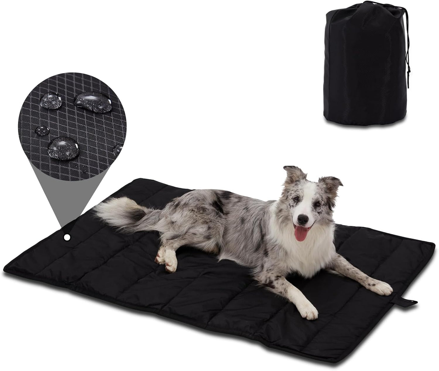 BDEUS 51x35In Extra Large Size Outdoor Dog Bed, Waterproof & Portable Camping Travel Pet Mat, Easy to Clean, Washable Odor Resistant Pet Cooling Pad (Black)