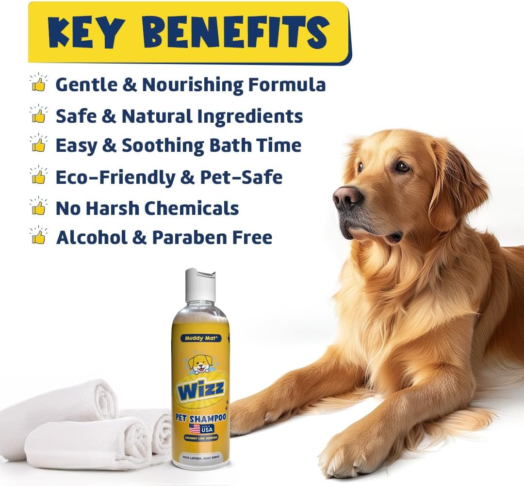Muddy Mat® Wizz Pet Shampoo for Dogs & Cats - Aloe Vera & Oatmeal Dog Shampoo for Itchy Skin Relief, Smelly Dogs & Sensitive Coats - Natural, Alcohol & Paraben Free - Puppy Shampoo, 17 oz
