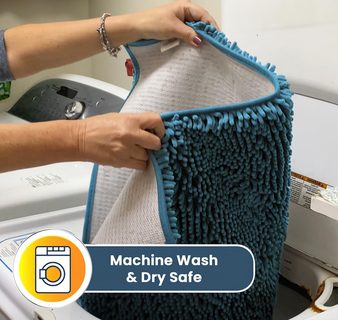 Muddy Mat® AS-SEEN-ON-TV Highly Absorbent Microfiber Door Mat and Pet Rug, Non Slip Thick Washable Area and Bath Mat Soft Chenille for Kitchen Bathroom Bedroom Indoor and Outdoor - Sky Blue 24" x 72"