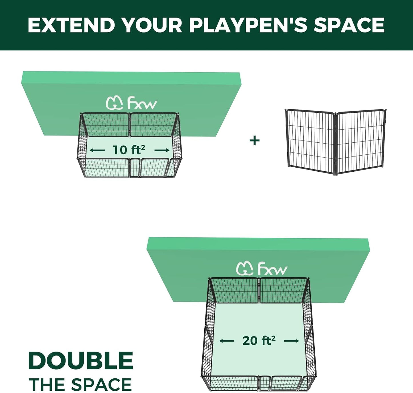 FXW Homeplus Unleashed Indoor Dog Playpen - Stress-Free and Safe Play, Heavy Duty 32 Inch 2 Wire Panels Dog Pen for Small and Medium Dogs, Black│Patented