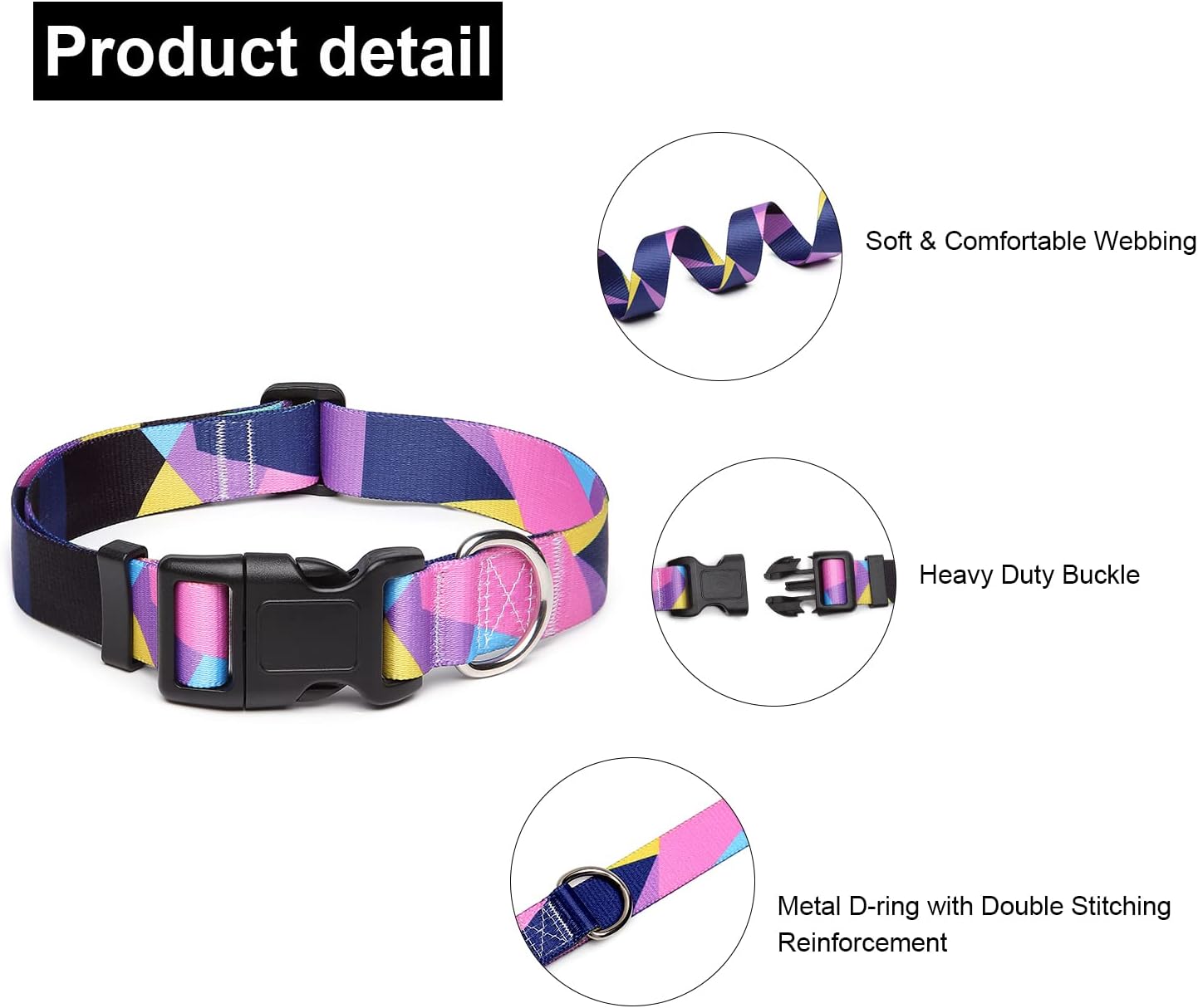 Mercano Adjustable Dog Collar - Special Design Patterns, Soft Nylon Comfortable Sturdy Pet Collar for Small Medium Large Dogs (L, Geometry Purple)