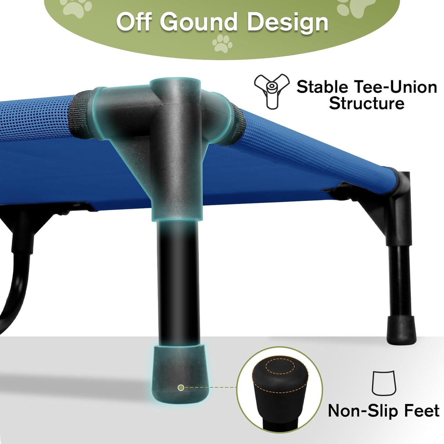 XL Elevated Dog Bed 51 Inch - Waterproof Raised Cooling Cot for 124lb Dogs, with Washable Breathable Mesh, All-Weather Outdoor Dog Bed with Non-Slip Feet, Blue