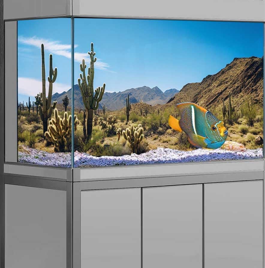Reptile Habitat Background, Retro Desert Oasis Cactus Terrarium Background 36X18 in Background with 8 EVA Double-Sided Tape