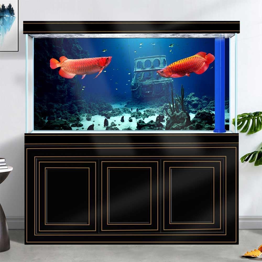 60X24IN Natural Underwater Aquarium Background, Pictures 3D Fish Reef Fish Tank Decoration Background, with 8 EVA Double-Sided Tape