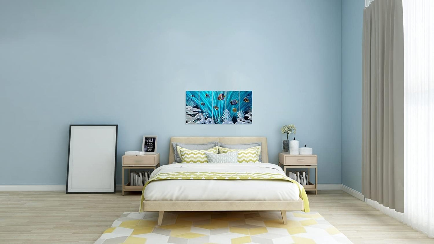 SYGALLERIER Fish Metal Wall Art Hand Crafted Large 3D Sea Life Pictures Modern Abstract Coastal Aluminum Artwork Contemporary Sculpture for Living Room Bedroom Dinning Decor