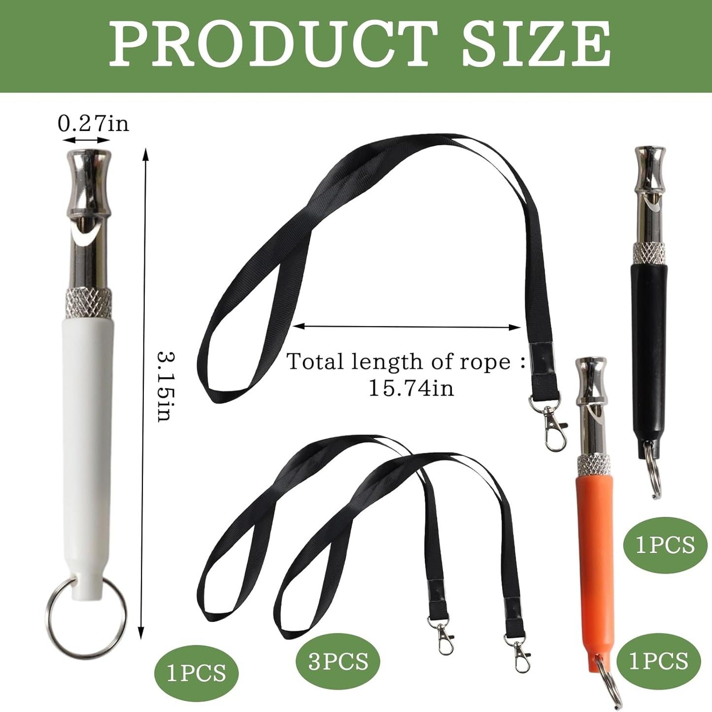 3 PCS Dog Whistle to Stop Barking Neighbors Dog, Adjustable Ultrasonic Wave Silent Dog Whistle, with Lanyard, Small and Portable, Suitable for All Dog Breeds (Black+White+Orange)