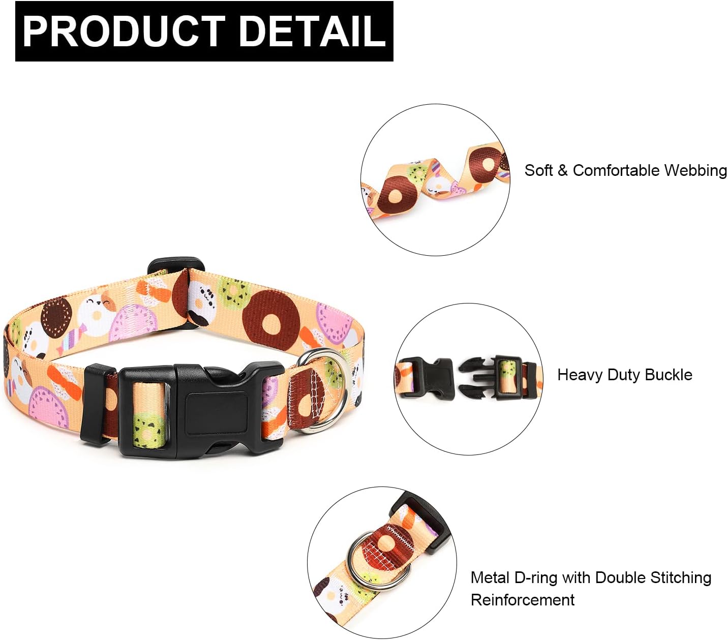 Mercano Adjustable Dog Collar - Special Design Patterns, Soft Nylon Comfortable Sturdy Pet Collar for Small Medium Large Dogs (S, Beige Cookie)