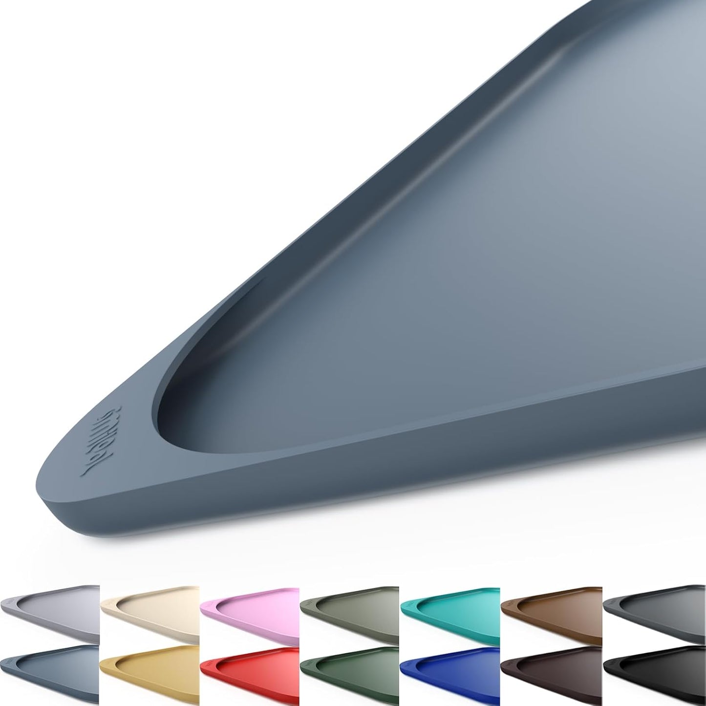 Silicone Pet Feeding Mat with Raised Edge & Residue Collection Pocket for Food and Water, Dog Bowl Mats, Cat Bowls Placemat with High Lip for Floor Waterproof, 19 x 12 x 0.7 Slate Blue