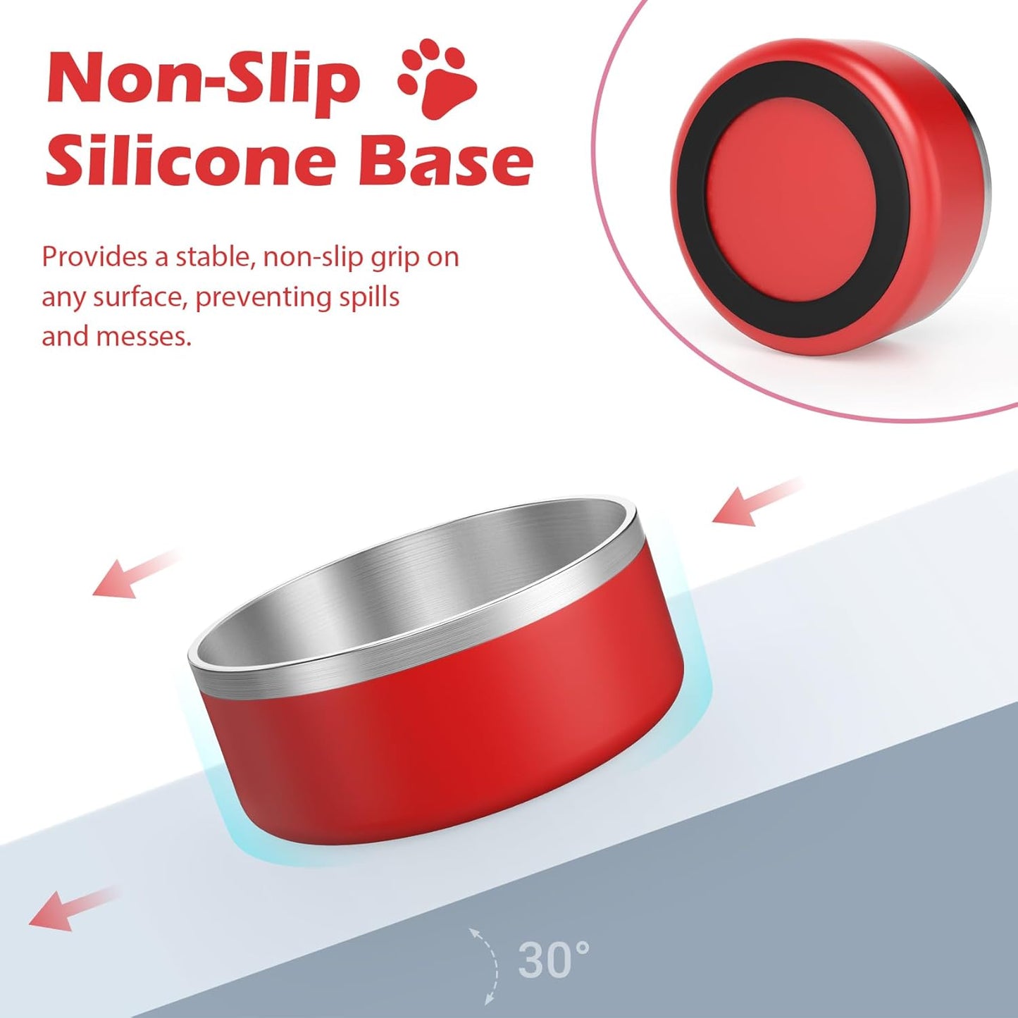 LIANLAI Dog Bowls, Rust-Resistant Stainless Steel Dog Bowls, Non-Slip Double-Walled Pet Dishes, Dishwasher Safe (Red，40 oz)